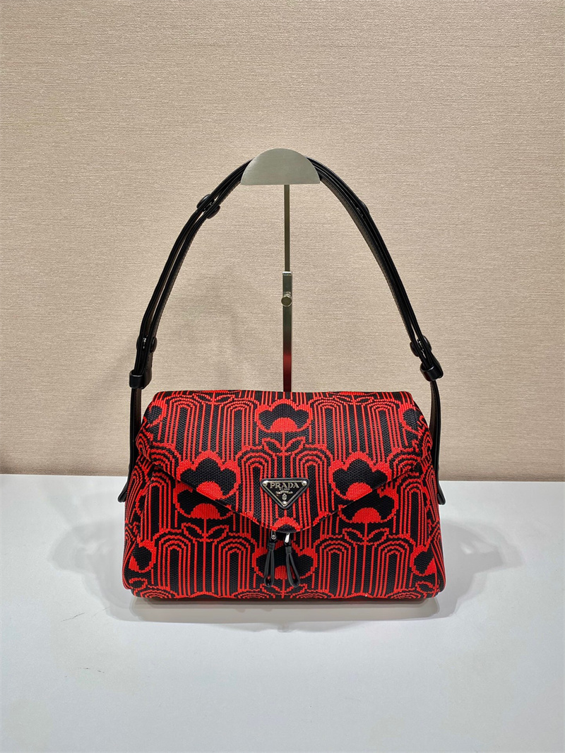 프라다 자카드 니트 및 가죽 프라다 시뇨 백 1BC165 PD1-B