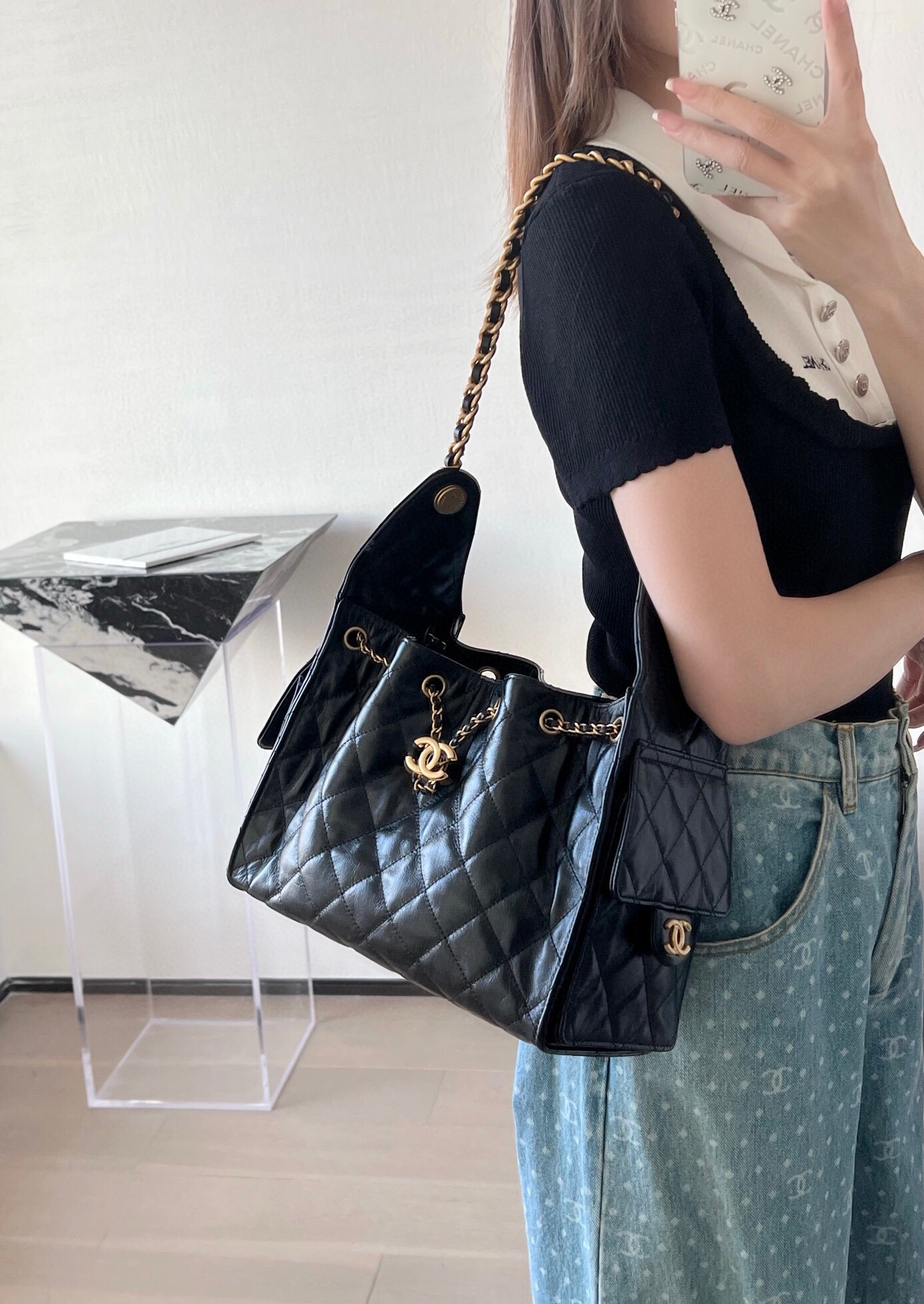 [홍콩명품.CHANEL] 샤넬25백 사이드포켓 골드 체인 호보백 스몰 CN277 GD