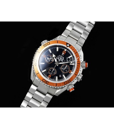 [홍콩명품시계.OMEGA] 오메가 시마스터 크로노 43mm 오렌지 베젤 블랙 다이얼 메탈스트랩