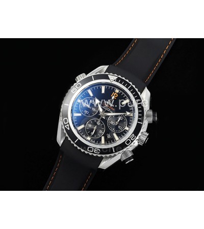[홍콩명품시계.OMEGA] 오메가 시마스터 크로노 43mm 블랙 베젤 블랙 다이얼 고무스트랩 오렌지 라인