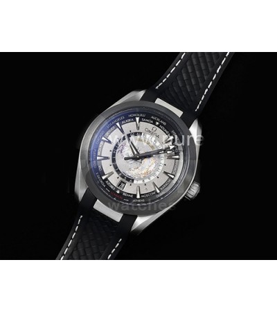 [홍콩명품시계.OMEGA] 오메가 아쿠아테라 GMT 월드타이머 43mm 티타늄 블랙 세라믹 베젤 그레이 다이얼