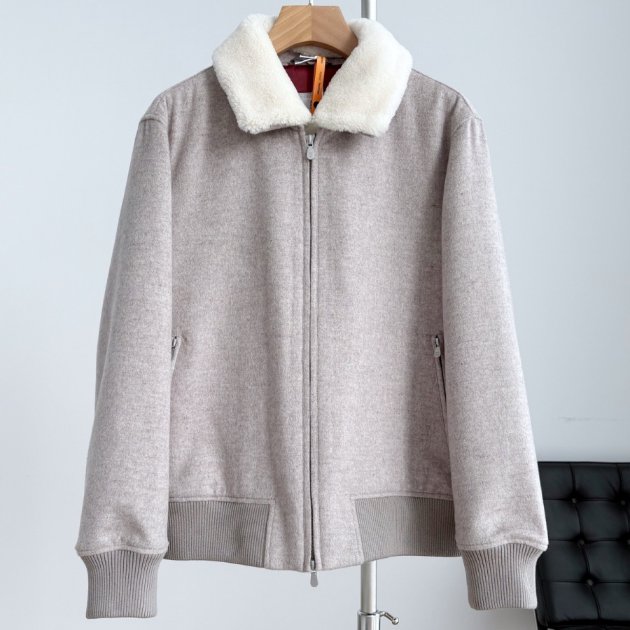 [홍콩명품.Brunello Cucinelli ] 브루넬로 쿠치넬리 26SS 로고 시어링 캐시미어 봄버 자켓 BL1710 HD